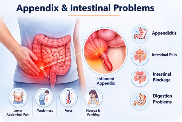 Appendix and Intestinal Problems Treatment in Indore by Dr Bhupendraaa Prrasad at Bombay Hospital Indore